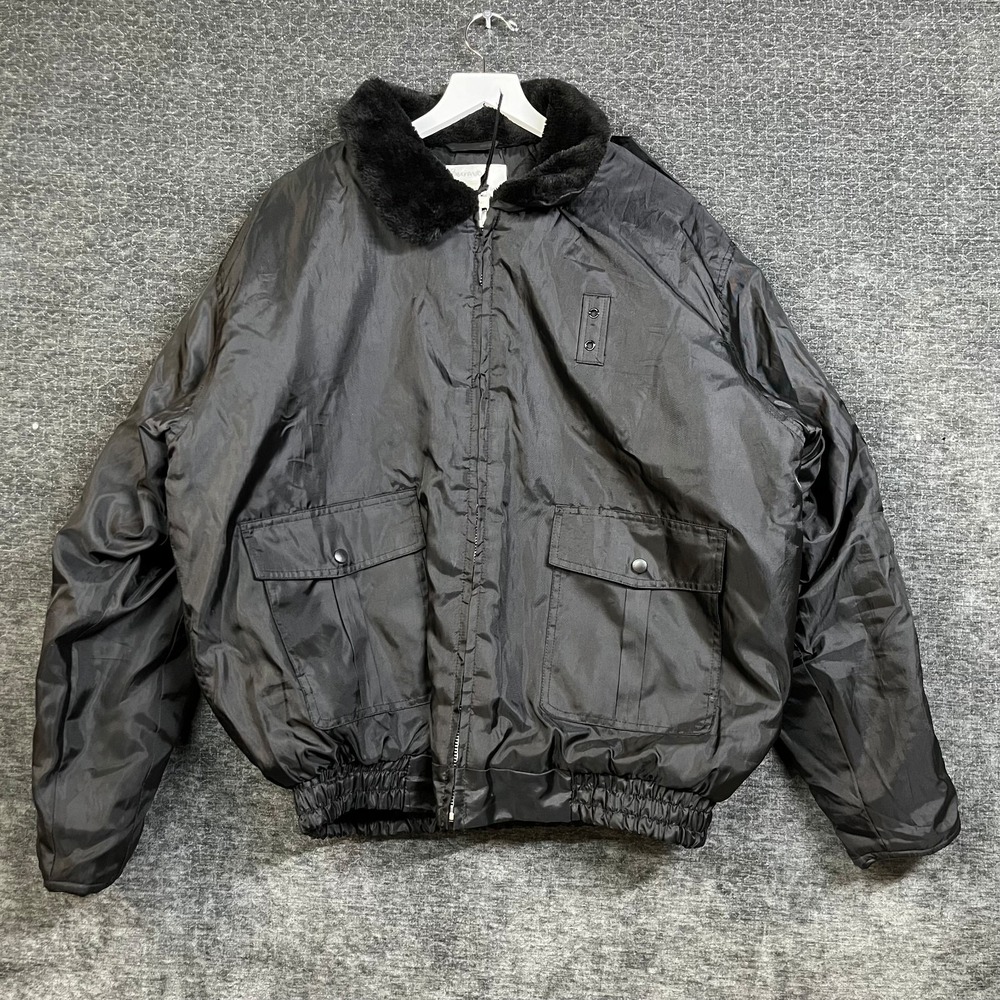Advantex Bomber Jacket Mens XL Black Good Reversible Quilted Faux Fur Collar